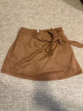 Brown Wrap Tie Mini Suede Skirt - Women